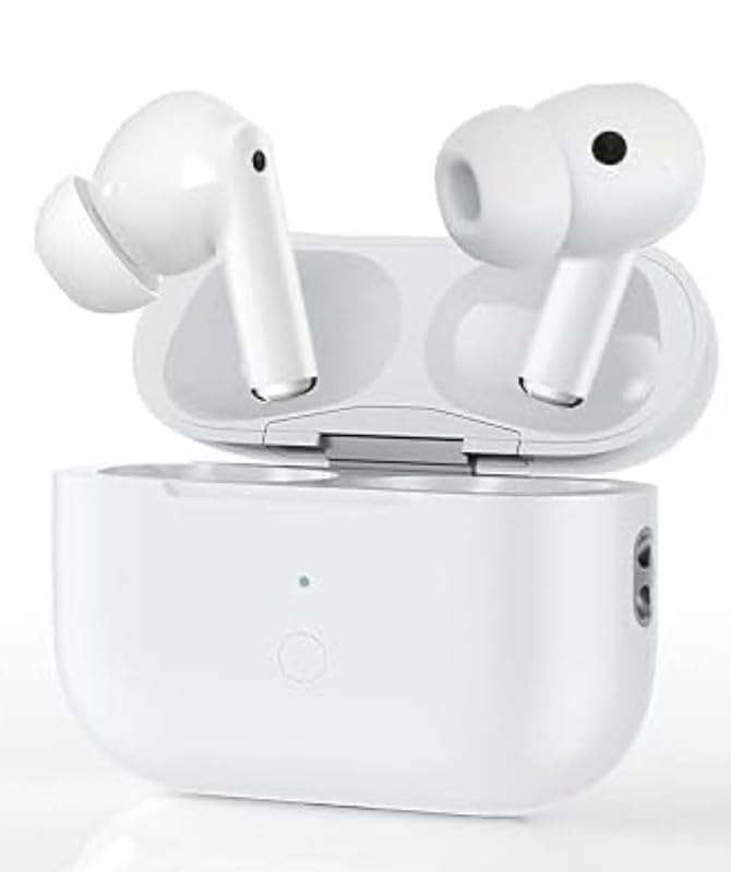 Wireless Earbuds, Bluetooth 5.3, TWS, Noise Cancelling, Hi-Fi Stereo Sound, Waterproof, Long Battery Life, Auto Pairing, White