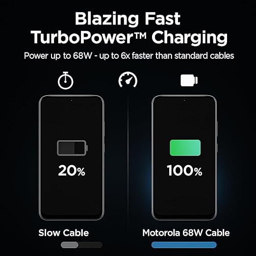 Motorola 68W Type-C Turbo Charging 3.3ft Cable For Motorola Edge 60 Fusion/60 Pro/50 Fusion/50 Pro/G85/G45/ Razr 50 Ultra/Moto G84/G54/G35/Edge 40 Neo/Laptop/Tablet Moto Pad 60 Pro-68watt Cord-Black