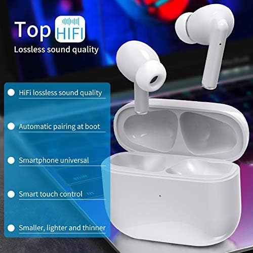 Wireless Earbuds, Bluetooth 5.3, TWS, Noise Cancelling, Hi-Fi Stereo Sound, Waterproof, Long Battery Life, Auto Pairing, White