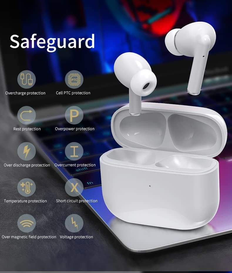 Wireless Earbuds, Bluetooth 5.3, TWS, Noise Cancelling, Hi-Fi Stereo Sound, Waterproof, Long Battery Life, Auto Pairing, White