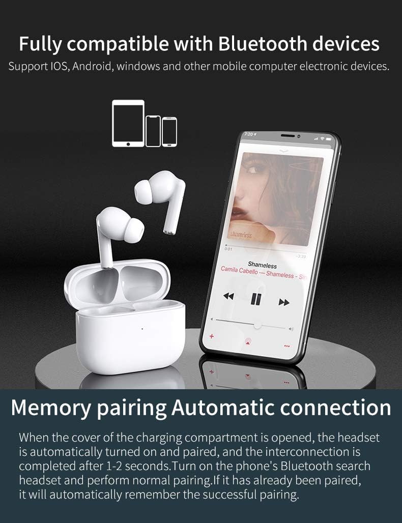 Wireless Earbuds, Bluetooth 5.3, TWS, Noise Cancelling, Hi-Fi Stereo Sound, Waterproof, Long Battery Life, Auto Pairing, White