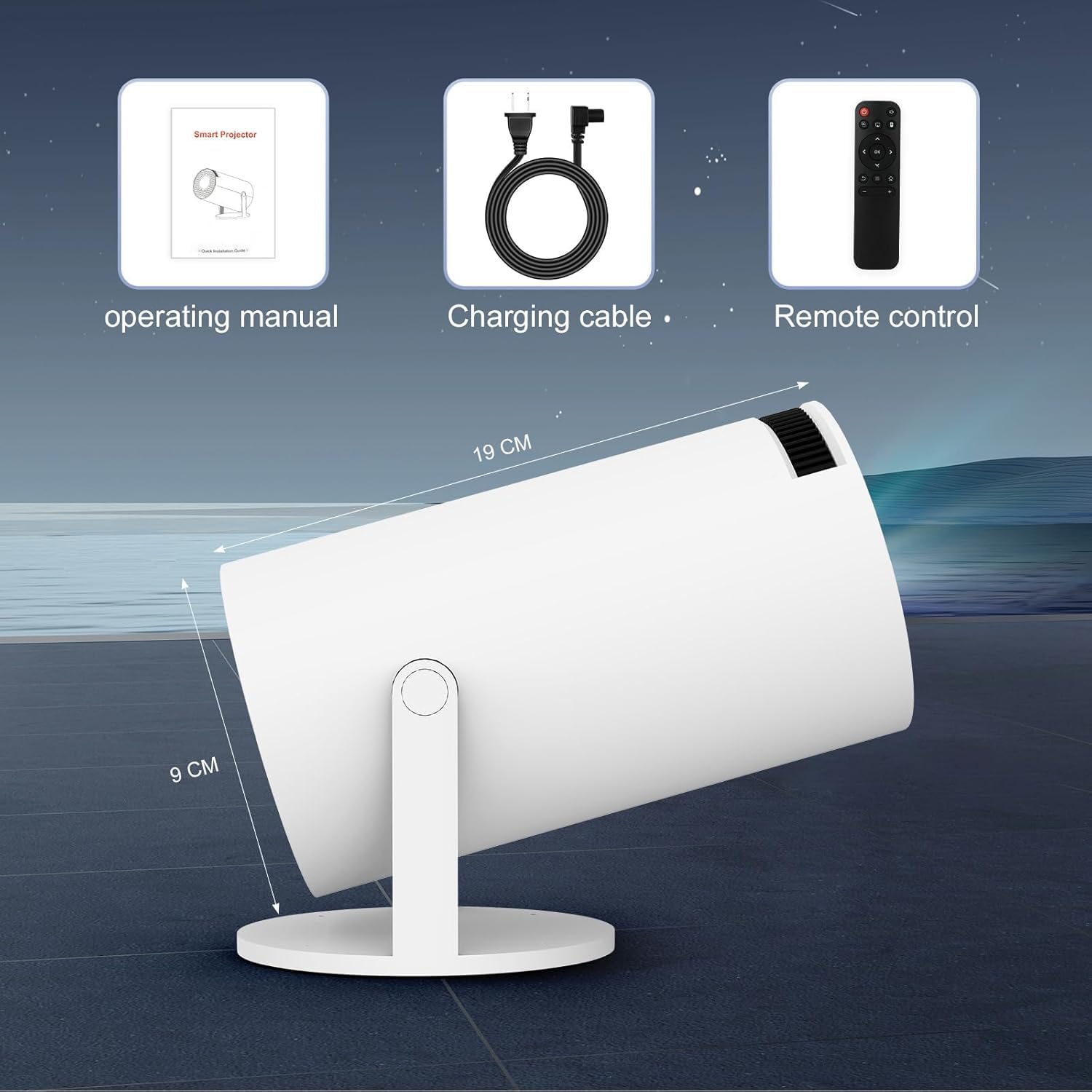i-Top Portable Mini Projector, 4K 1080P Full HD, WiFi 5G Bluetooth 5.0, 180° Rotatable, Android 11, Compatible with TV Stick/Windows/iOS/Android, White, Preinstall Application Netflix, YouTube.