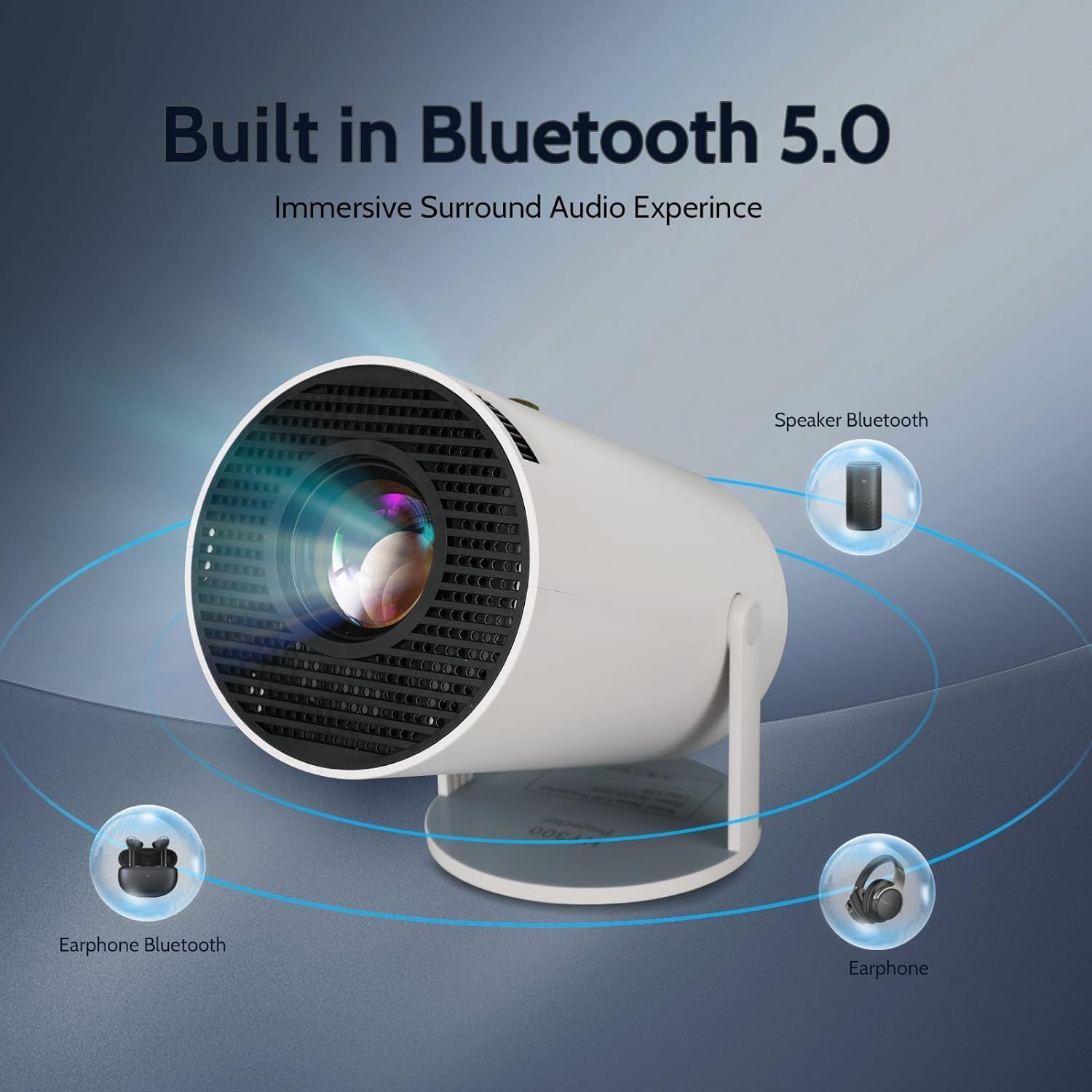 i-Top Portable Mini Projector, 4K 1080P Full HD, WiFi 5G Bluetooth 5.0, 180° Rotatable, Android 11, Compatible with TV Stick/Windows/iOS/Android, White, Preinstall Application Netflix, YouTube.