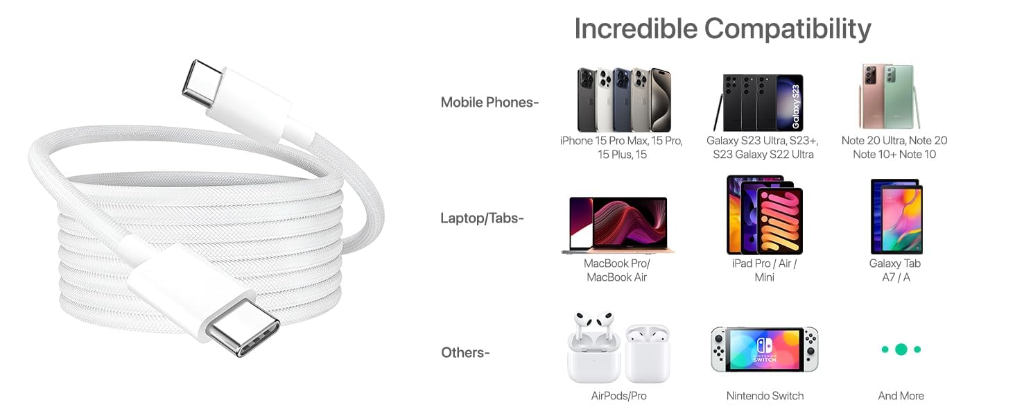 Aura Type C to C  Cable [MFi Certified + 2 YEAR WARRANTY*] Fast iPhone Charging for iPhone 15/16/Pro Series Charger Cable Compatible, MacBook, Other USB Type-C Devices, 1M