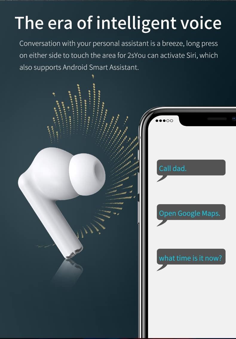 Wireless Earbuds, Bluetooth 5.3, TWS, Noise Cancelling, Hi-Fi Stereo Sound, Waterproof, Long Battery Life, Auto Pairing, White