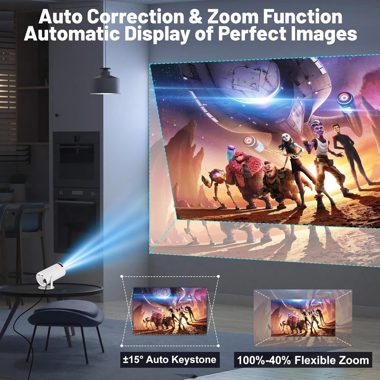 i-Top Portable Mini Projector, 4K 1080P Full HD, WiFi 5G Bluetooth 5.0, 180° Rotatable, Android 11, Compatible with TV Stick/Windows/iOS/Android, White, Preinstall Application Netflix, YouTube.