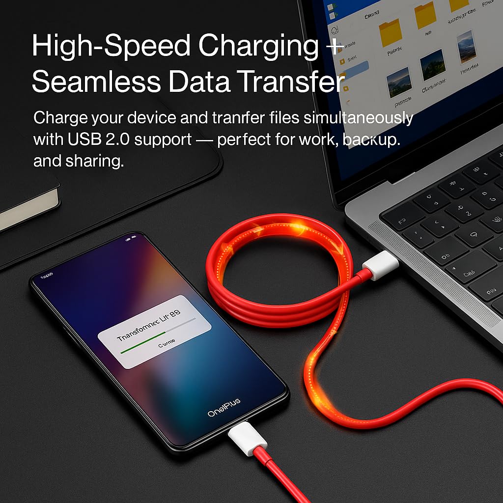 Powertronics 80W Charger Cable USB to Type C Warp Charger SuperVooc/Dash Super Charge Cable Compatible for Oneplus 11,11R,10Pro,10R,10T,9RT,9R,8R,8T Cable for 6/6T/7/7T,Ce2 Lite 5G,Ce 3 5G,Ce3 Lite