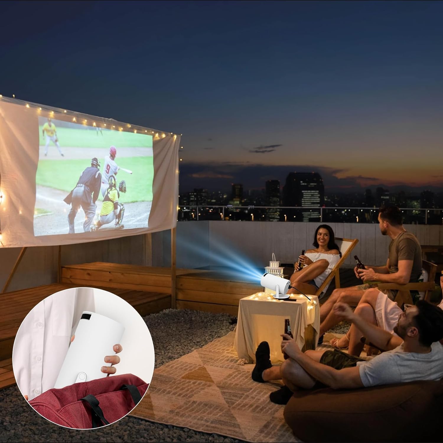 i-Top Portable Mini Projector, 4K 1080P Full HD, WiFi 5G Bluetooth 5.0, 180° Rotatable, Android 11, Compatible with TV Stick/Windows/iOS/Android, White, Preinstall Application Netflix, YouTube.