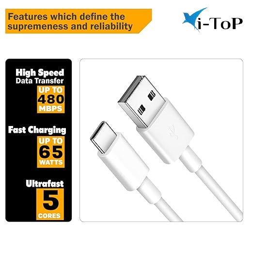i ToP 33W Supervooc USB to Type C Data Sync Fast Charging Charger Cable for One plus 13,13r,12,12r,11,11r,10r,10t,10,10p ro,9pro,9rt,8,8t,Nord 4/3/2,Ce 4/3/2,Ce4 lite/Ce3/Ce2,Open, Dash/Warp