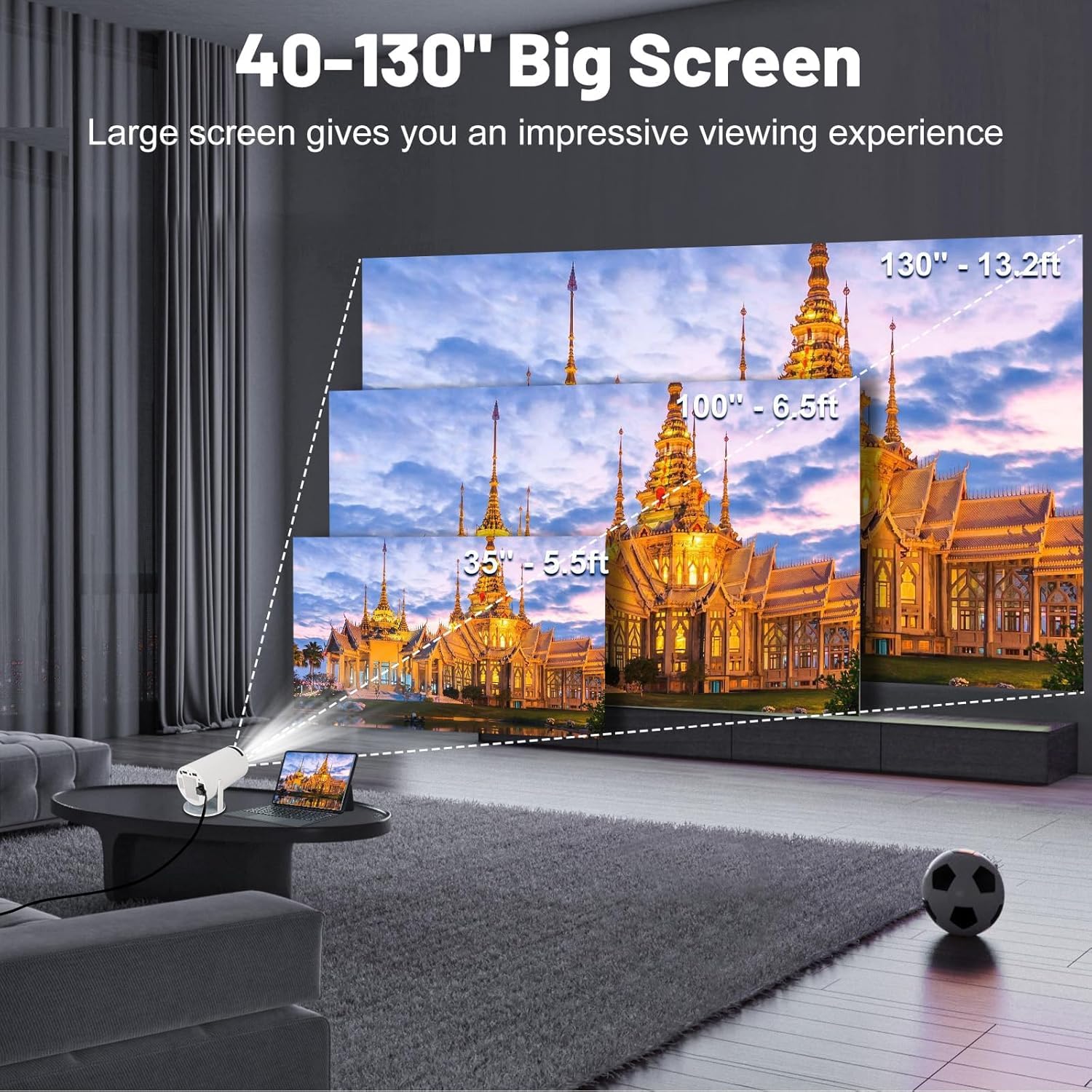 i-Top Portable Mini Projector, 4K 1080P Full HD, WiFi 5G Bluetooth 5.0, 180° Rotatable, Android 11, Compatible with TV Stick/Windows/iOS/Android, White, Preinstall Application Netflix, YouTube.