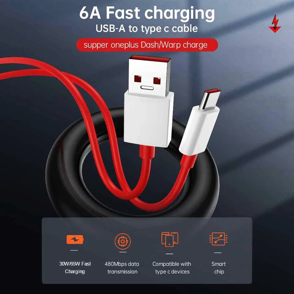 Powertronics 80W Charger Cable USB to Type C Warp Charger SuperVooc/Dash Super Charge Cable Compatible for Oneplus 11,11R,10Pro,10R,10T,9RT,9R,8R,8T Cable for 6/6T/7/7T,Ce2 Lite 5G,Ce 3 5G,Ce3 Lite